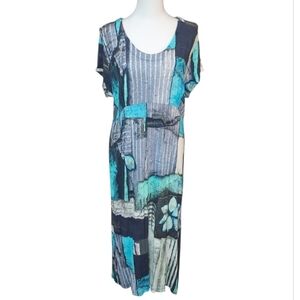 Simply Art By Dolcezza Abstract Print Teal and Navy Maxi Dress - Women